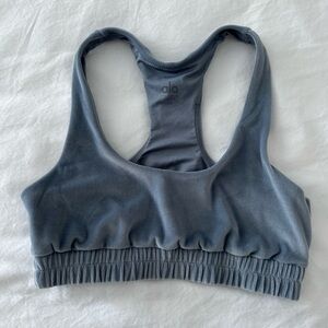 Alo Yoga Velour Grey Blue Sports Bra Size XS